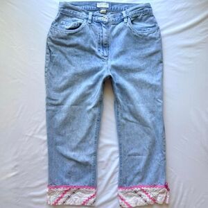 Vintage Christopher & Banks Patchwork Cuff Denim Jeans Size 4 Boho Twee